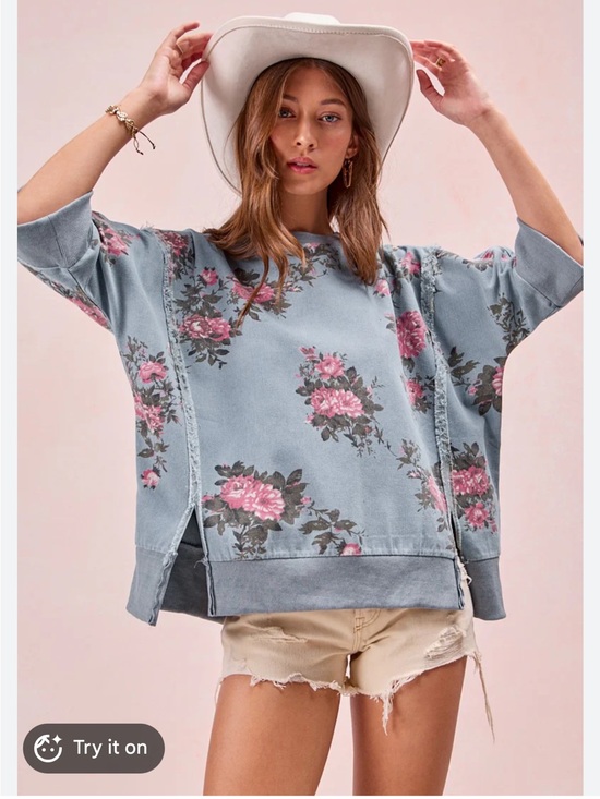 BiBi Tops - BiBi floral print denim top XL